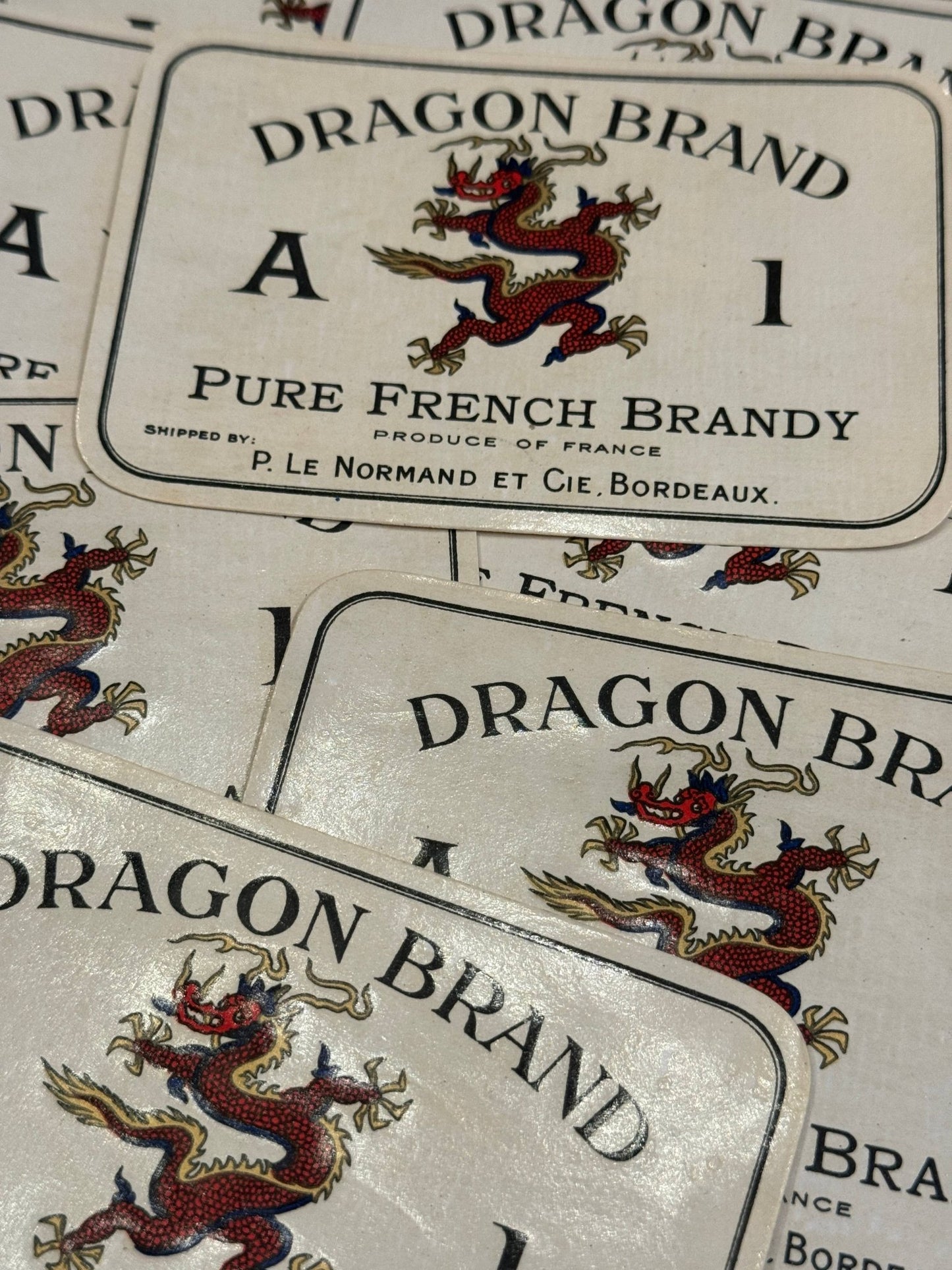 Vintage French Dragon Brand Brandy Labels - Set of 2 - EPOQUE