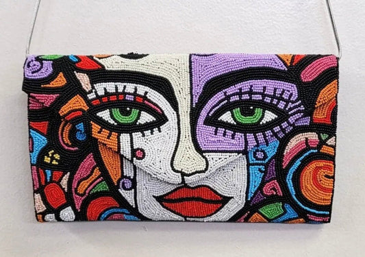 Beaded Abstract Face Crossbody Purse - EPOQUE