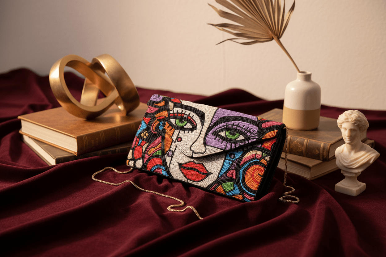 Beaded Abstract Face Crossbody Purse - EPOQUE