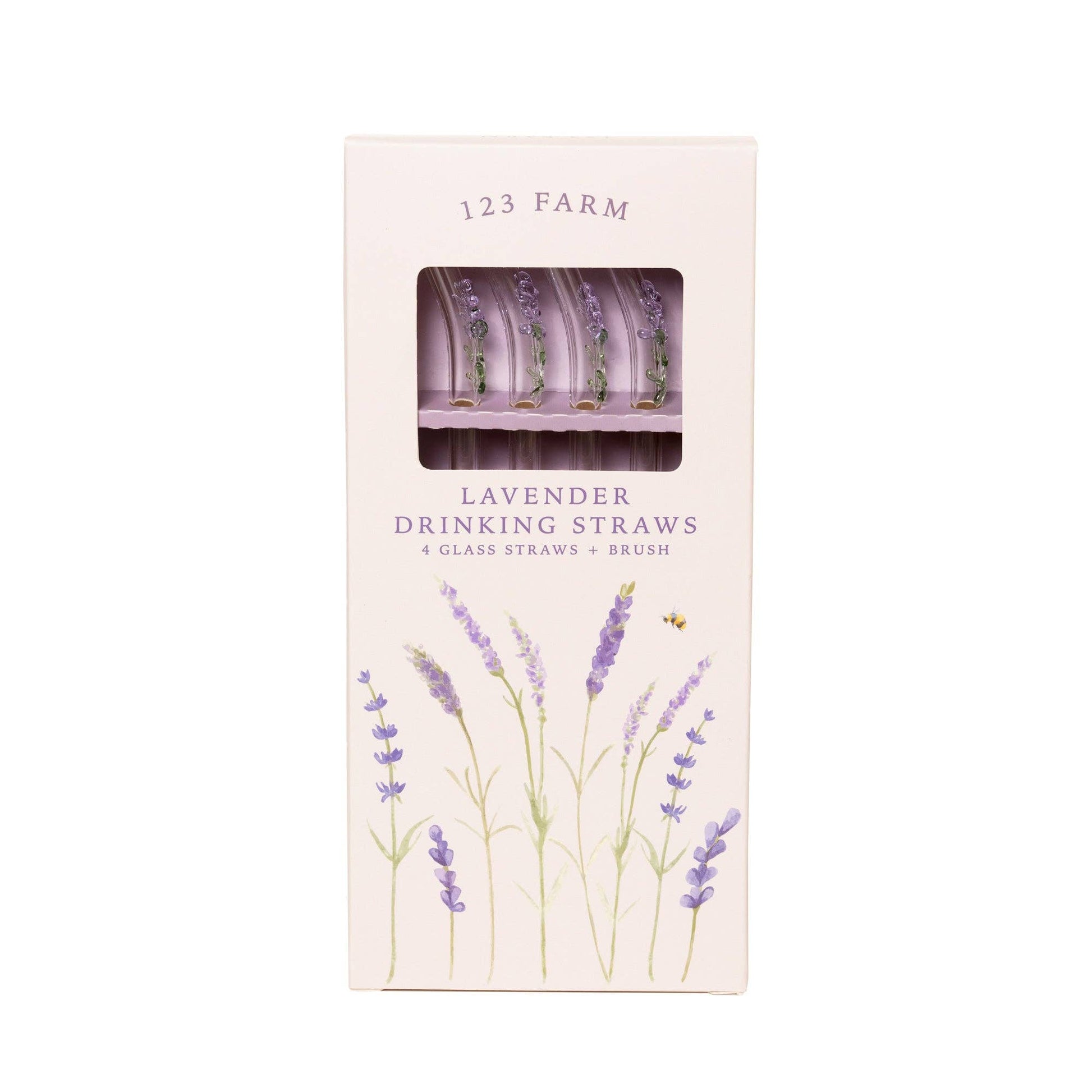 Lavender Drinking Straws – Glass with Lavender Sprigs 4 - Pack - EPOQUE
