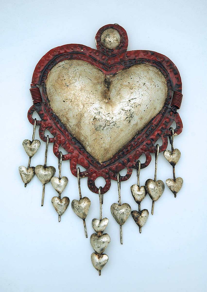 MXAL - H5 - Mexican Tin Heart Wall Accent with Dangles - EPOQUE