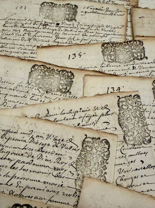 Original 1600s Stamped Antique French Script Document Pages - EPOQUE