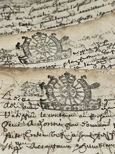 Original 1600s Stamped Antique French Script Document Pages - EPOQUE