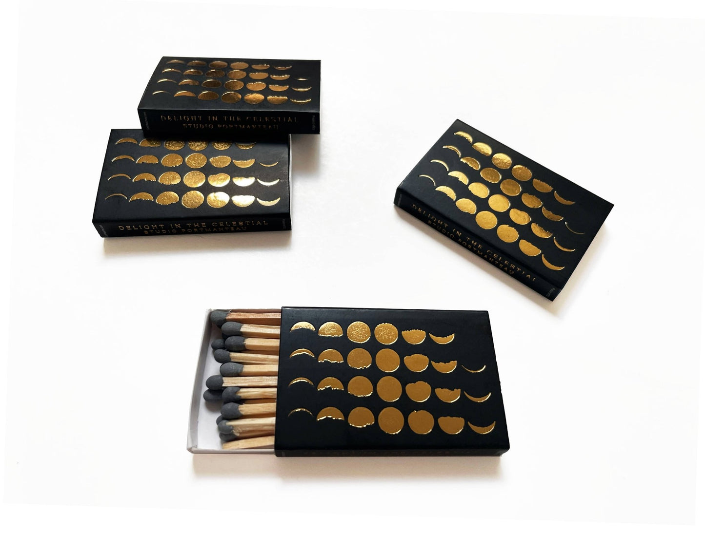 Phases of the Moon Matchbox | Gold on Black Celestial Decor - EPOQUE