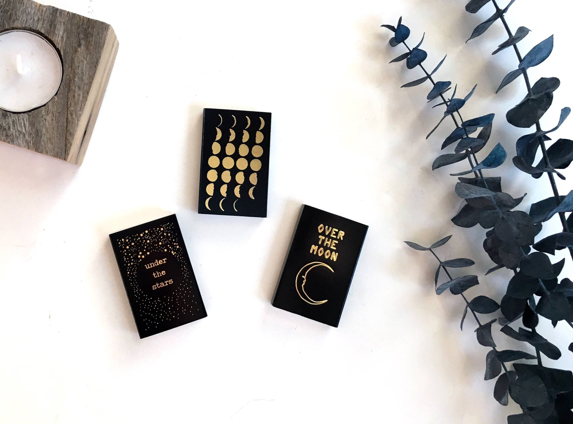 Phases of the Moon Matchbox | Gold on Black Celestial Decor - EPOQUE