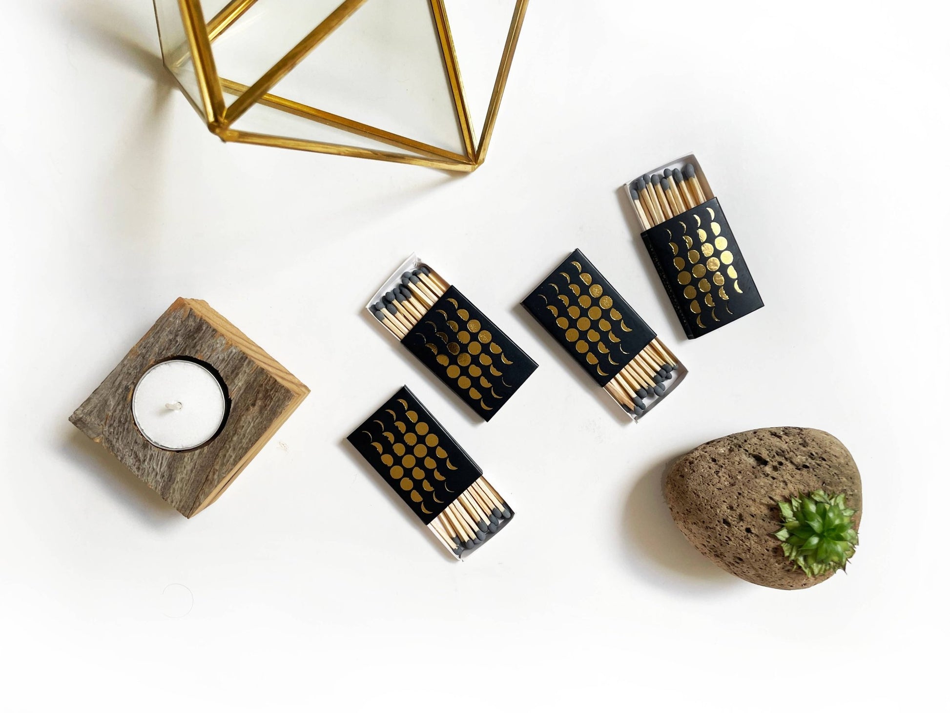 Phases of the Moon Matchbox | Gold on Black Celestial Decor - EPOQUE