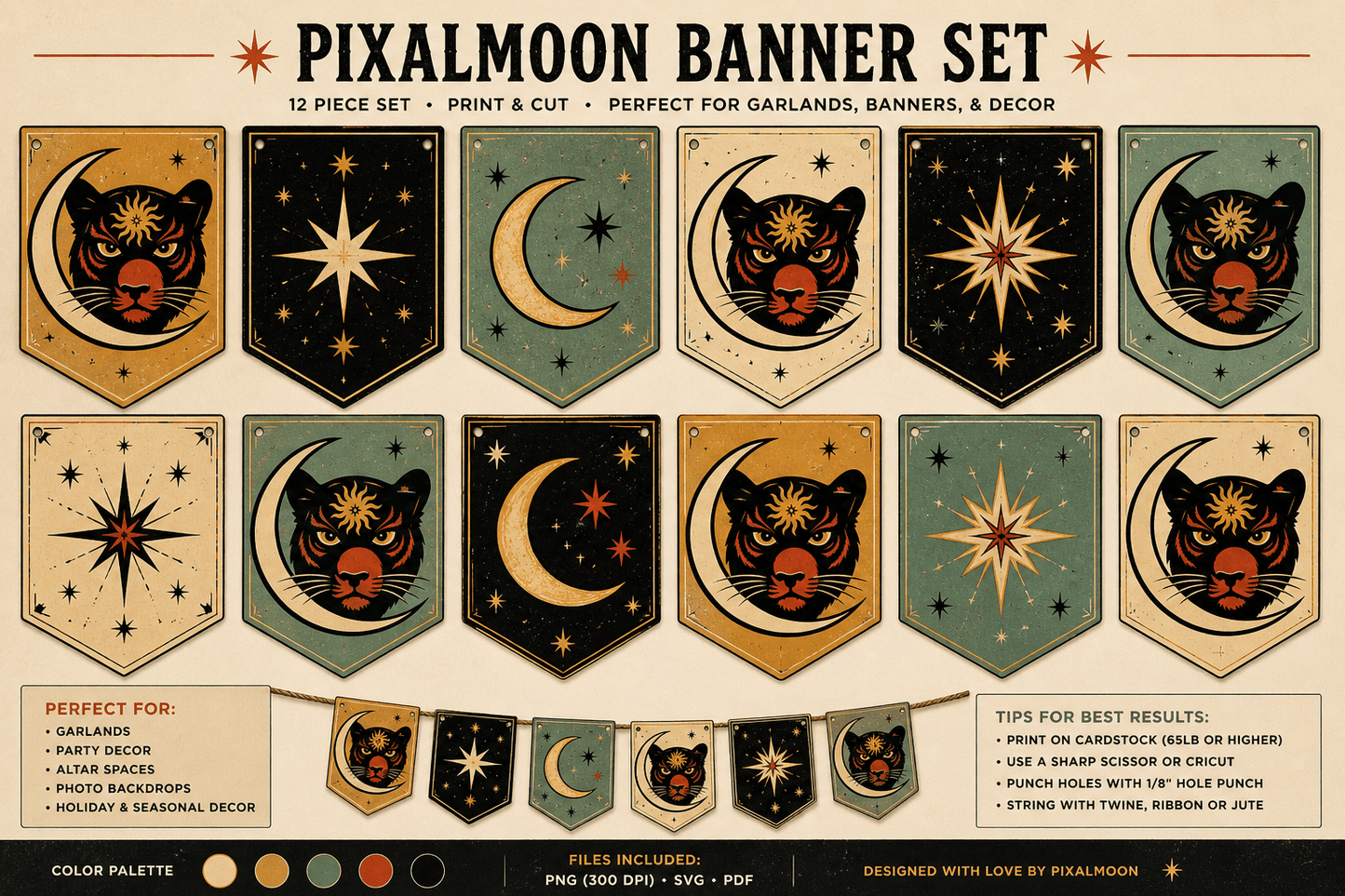 Pixalmoon Banner Set – copyrighted - Print & Cut Garland Banner - EPOQUE