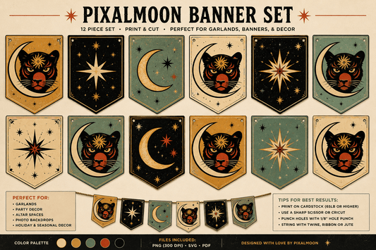 Pixalmoon Banner Set – copyrighted - Print & Cut Garland Banner - EPOQUE