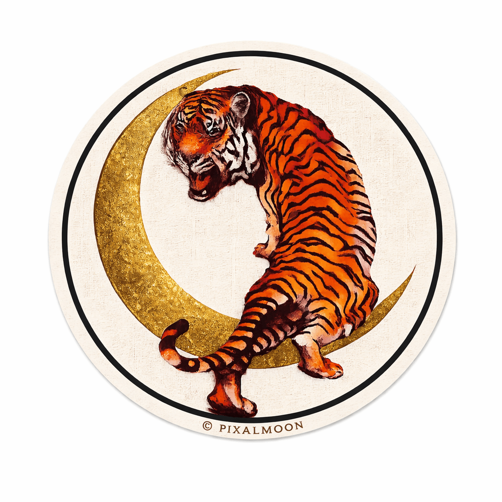 PixalMoon Waterproof Crescent Tiger Luna Sticker – 3 Inch - EPOQUE
