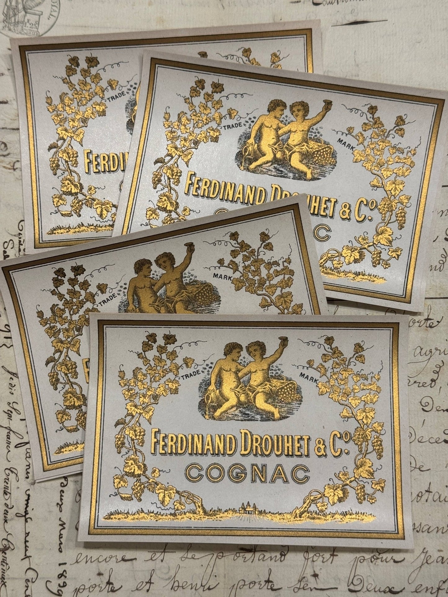 RARE Antique French Cognac Fine Champagne Labels - Set/5 - EPOQUE