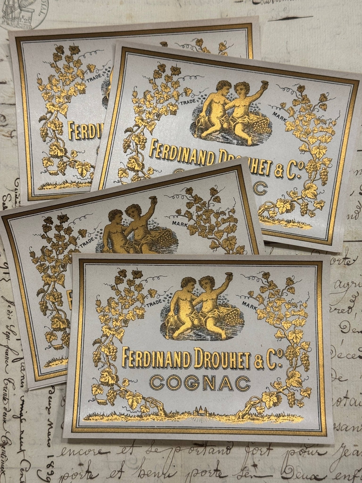 RARE Antique French Cognac Fine Champagne Labels - Set/5 - EPOQUE