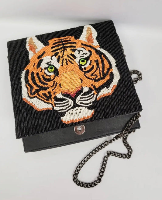 Tiger Hand Beaded Crossbody with Satin Interior - EPOQUE