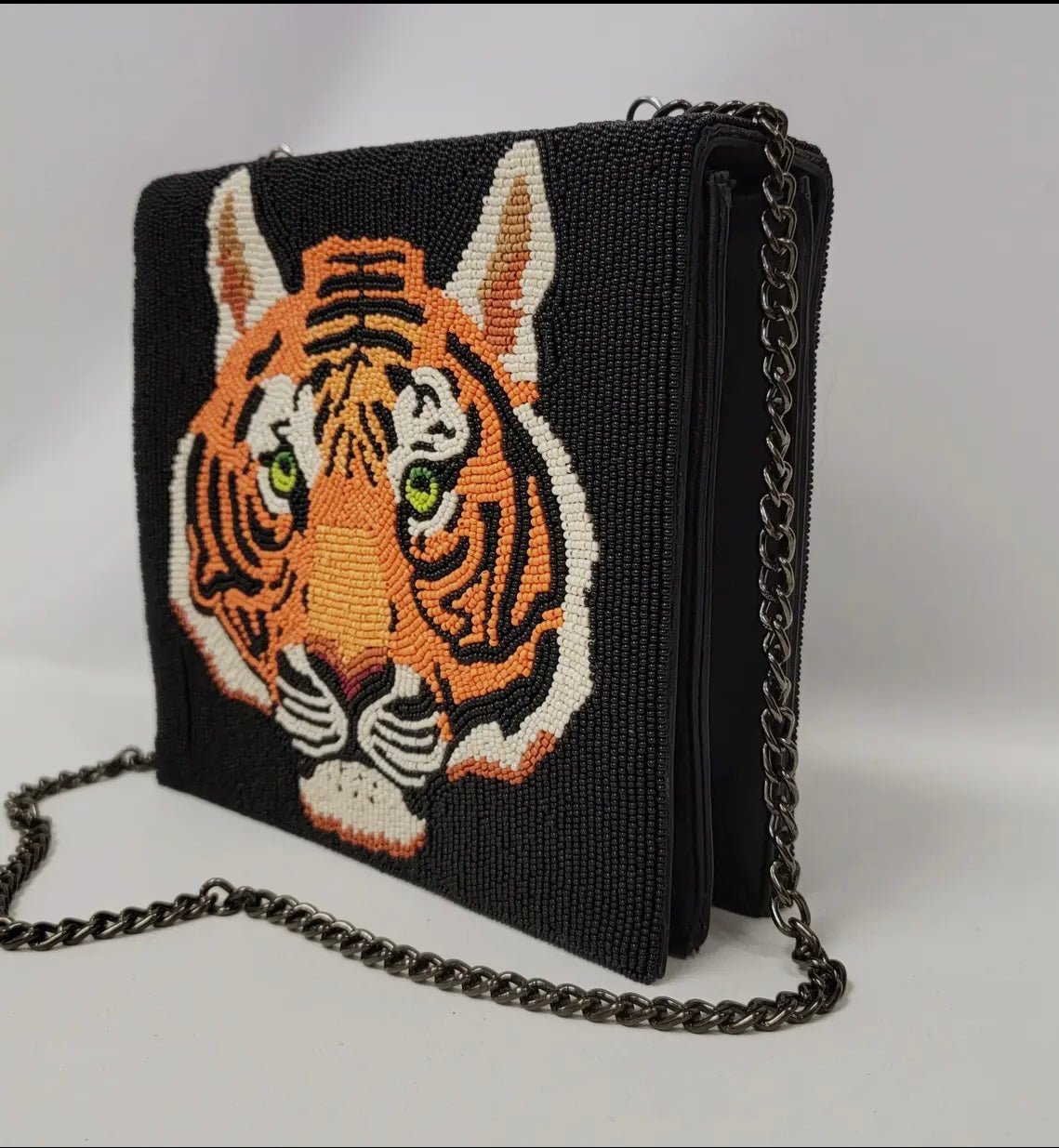 Tiger Hand Beaded Crossbody with Satin Interior - EPOQUE