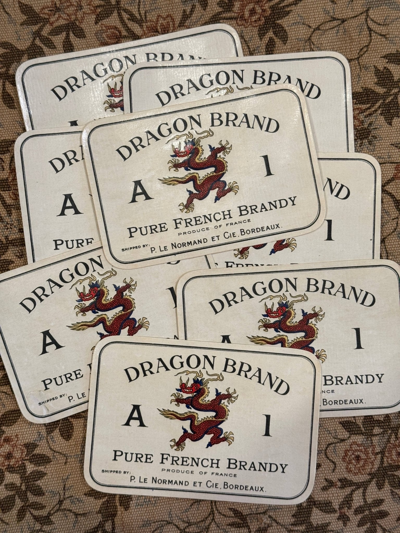 Vintage French Dragon Brand Brandy Labels - Set of 2 - EPOQUE