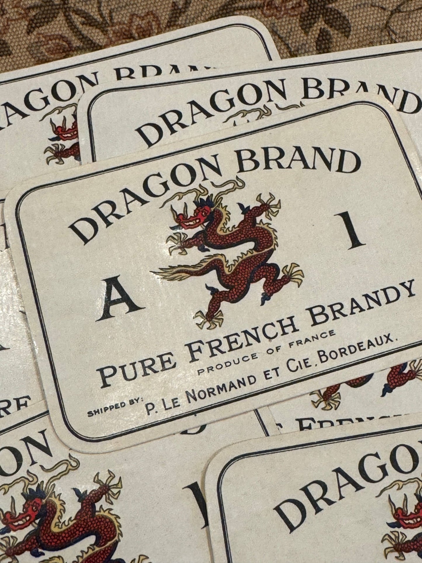 Vintage French Dragon Brand Brandy Labels - Set of 2 - EPOQUE
