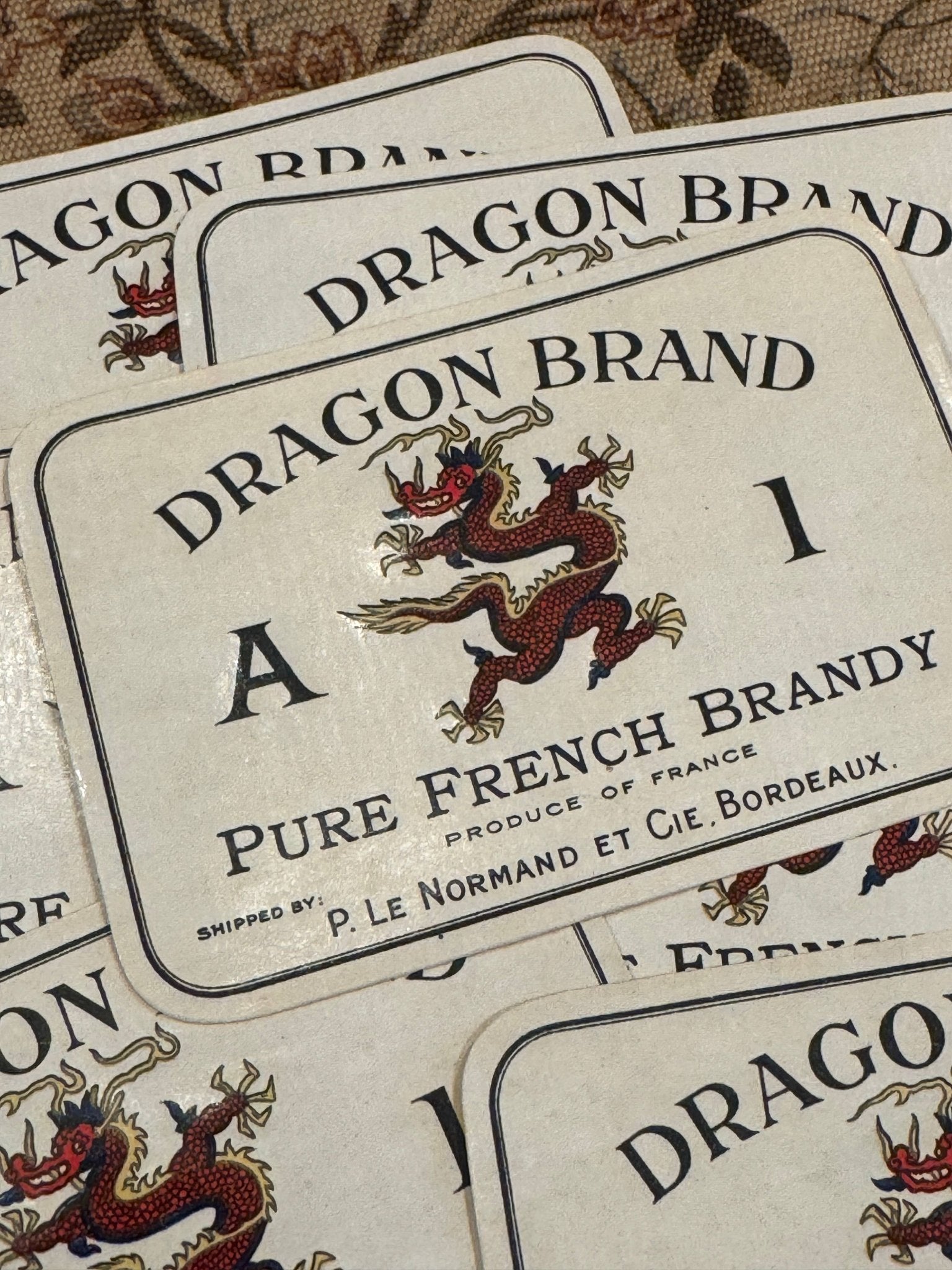 Vintage French Dragon Brand Brandy Labels - Set of 2 - EPOQUE