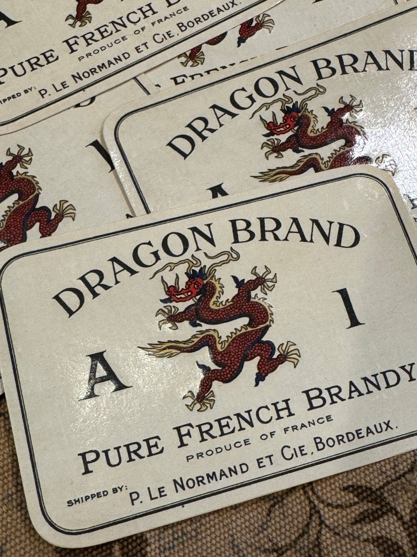 Vintage French Dragon Brand Brandy Labels - Set of 2 - EPOQUE