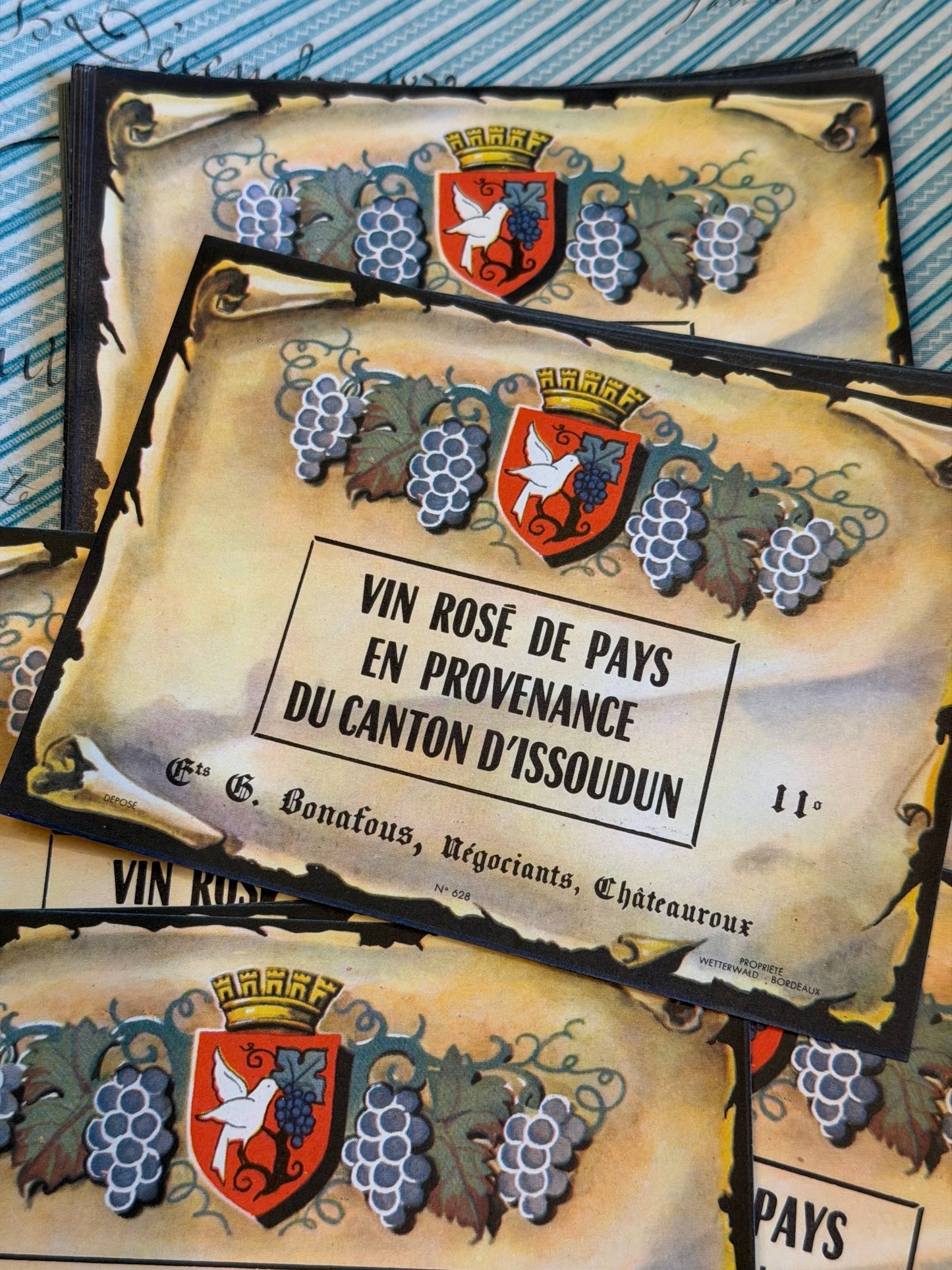 Vintage French VIN ROSE Labels - Set of 2 - EPOQUE